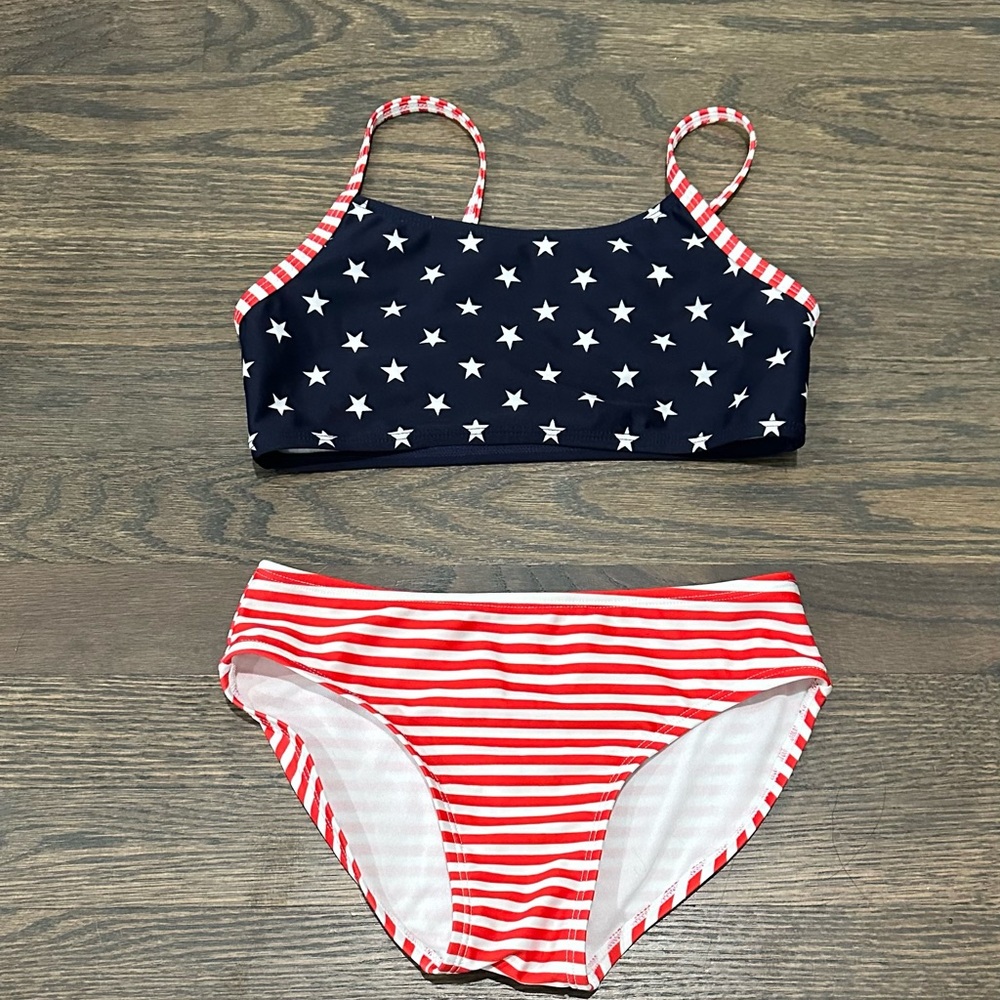 Girls' Art Class Stars and Striped Bikini 2pc Swimsuit Sz M (7/8) 4th of July